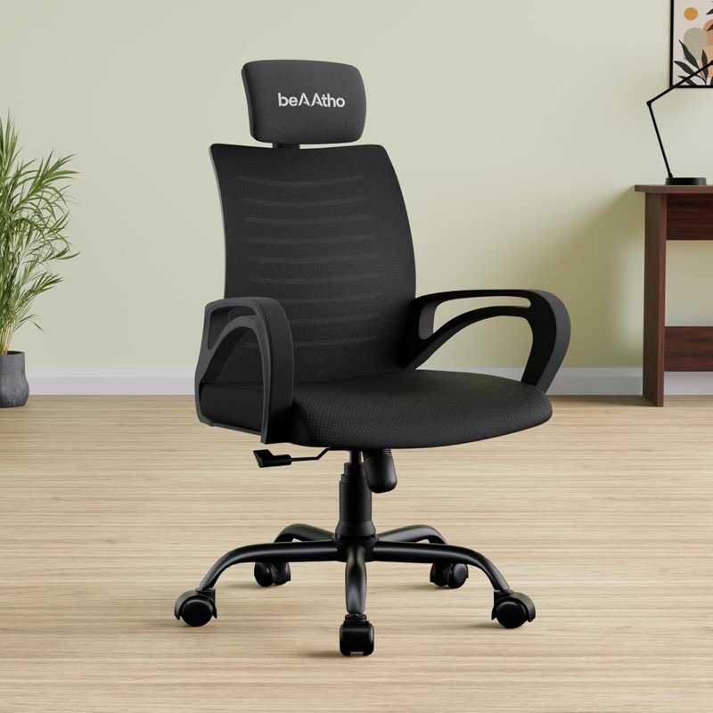 beAAtho® Verona Mesh High Back Ergonomic Home Office Chair with 3-Years Limited Warranty by beAAtho, Tilting & Height Adjustable Mechanism, Heavy Duty Metal Base Ideal for Office Work & Study (Black)